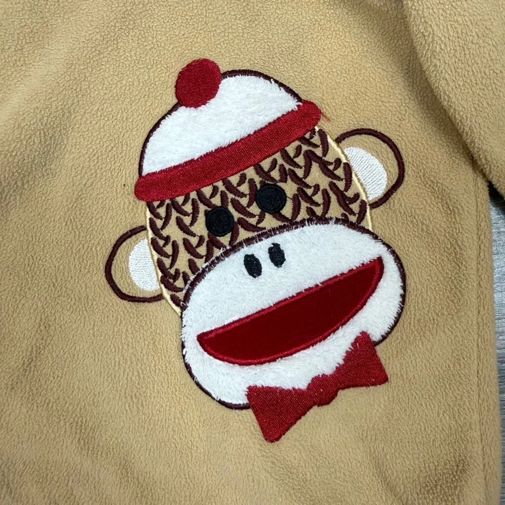 Sock Monkey Fleece Pajamas 4Y Tan Red Two Piece Set‎ Cozy Kids Sleepwear